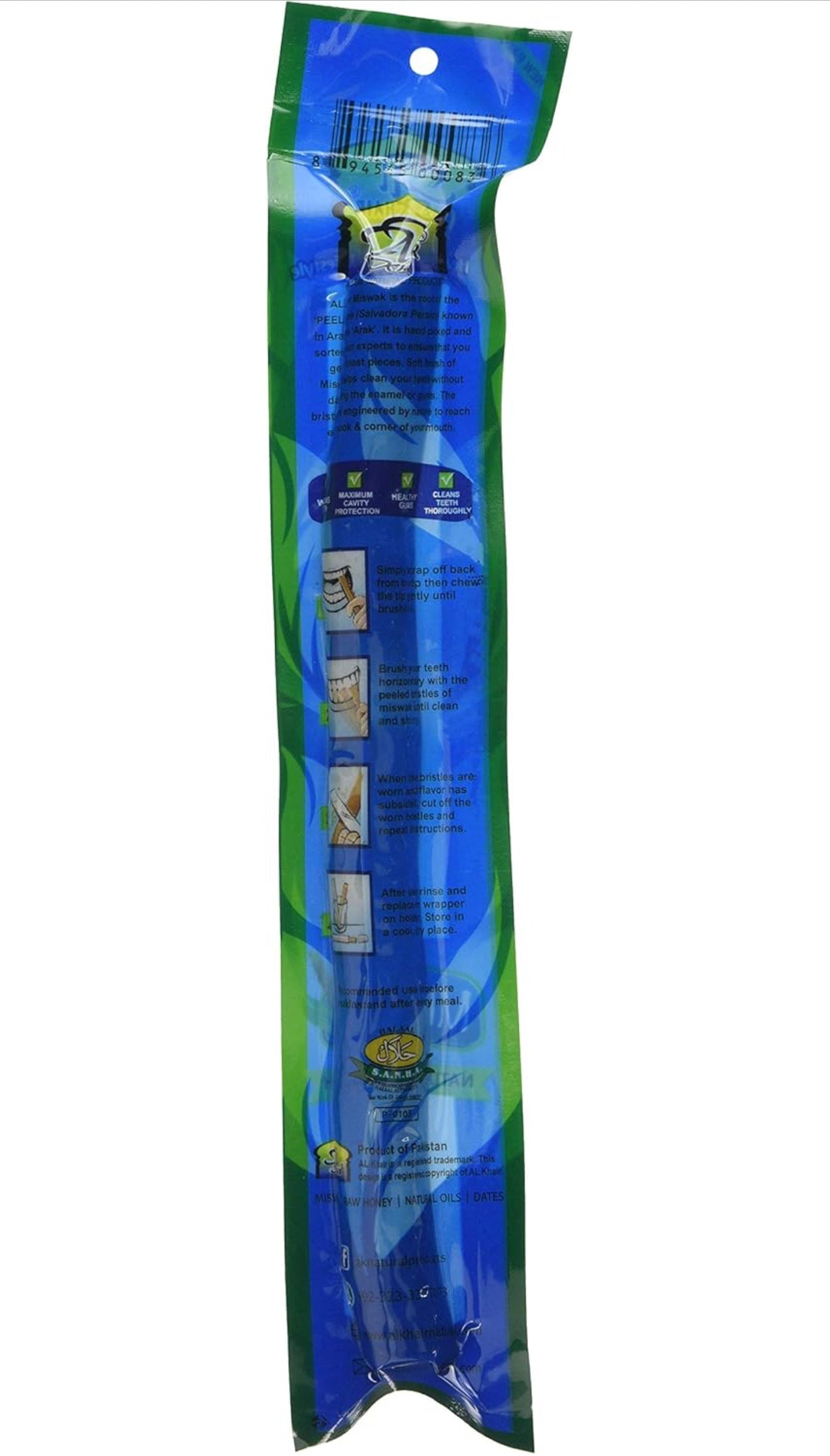 Natural Fresh Moist Vacuum-Packed 8" Miswak - Tooth And Gum Care (Natural Flavor)