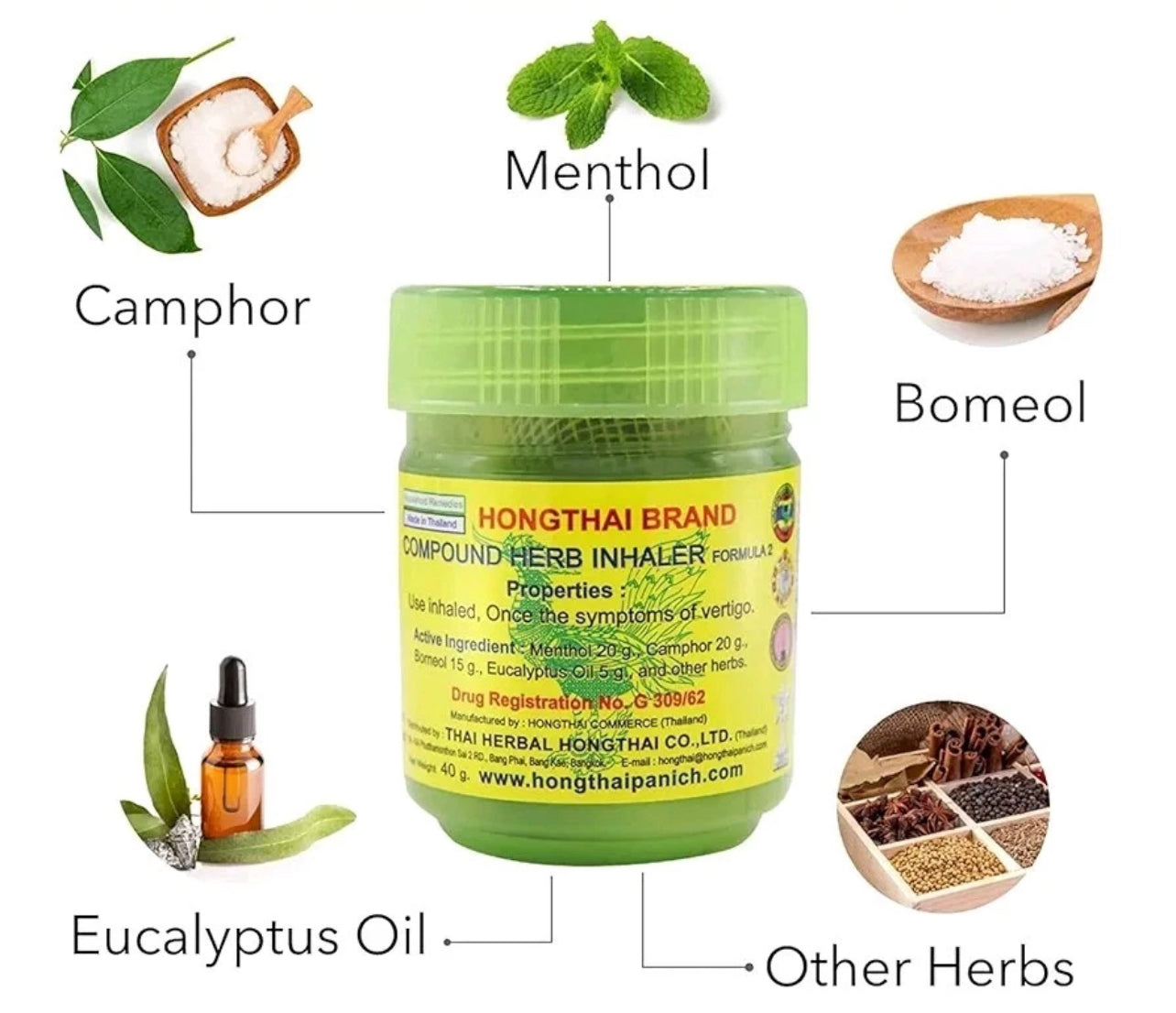 Hong Thai Natural Herbal Inhaler 40g - Traditional Thai
Healthcare for Healthy Living